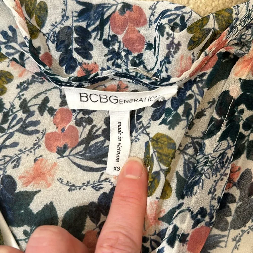 BCBGeneration Slit Floral Maxi Sheer Partially Lined Women Spring Dress Size XS